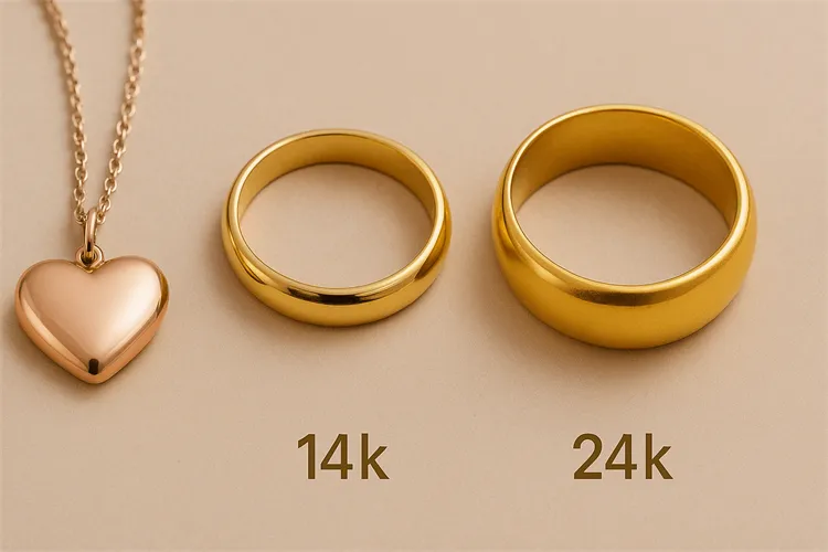 Comparison of 18k, 14k, and 24k gold jewelry Comparison of 18k, 14k, and 24k gold jewelry