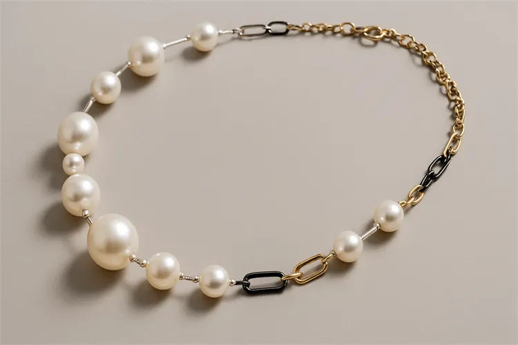 Modern twist on pearl necklaces with mixed materials Modern twist on pearl necklaces with mixed materials