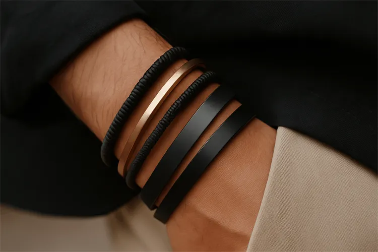 Stylish wristwear combining statement and minimalist bracelets for a complete look Stylish wristwear combining statement and minimalist bracelets for a complete look