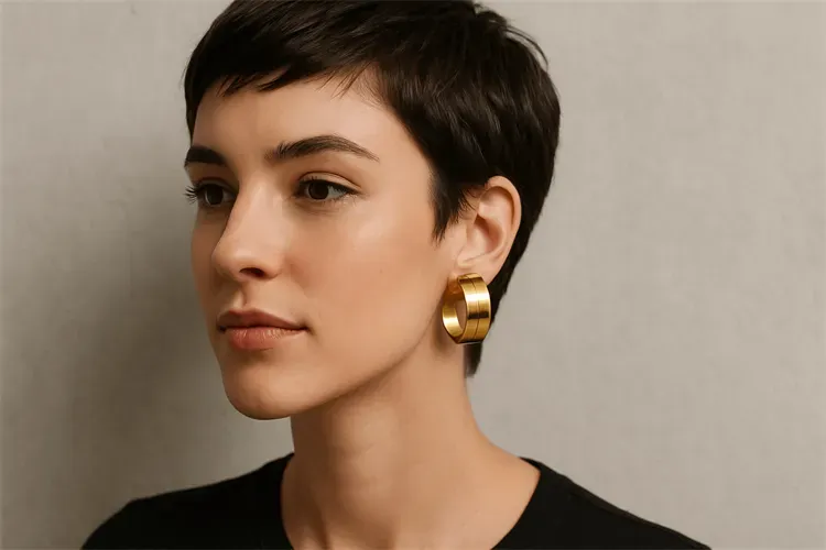 Cuff earrings with a bold short hairstyle Cuff earrings with a bold short hairstyle