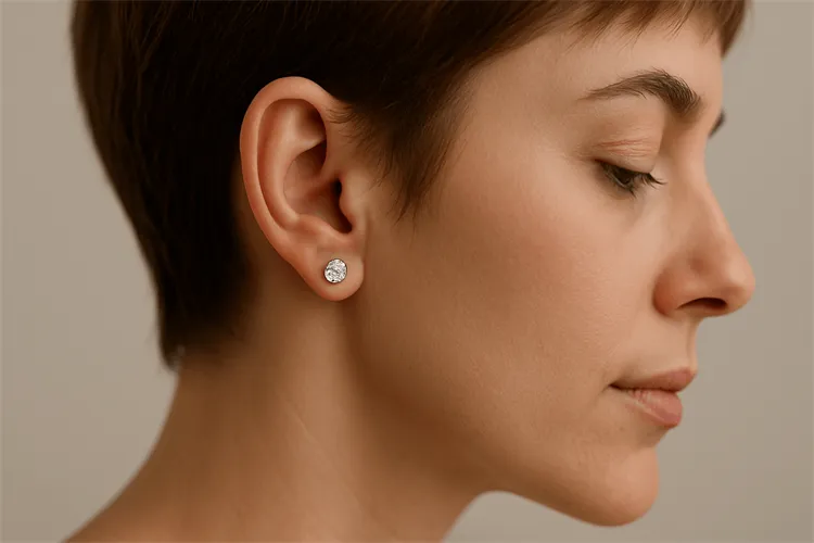 Classic stud earrings with short hair Classic stud earrings with short hair