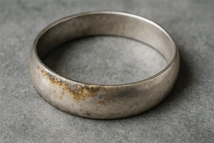 Silver jewelry showing signs of tarnishing due to environmental factors. Silver jewelry showing signs of tarnishing due to environmental factors.