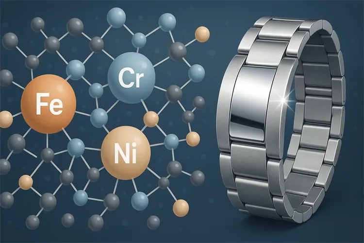 Structure of stainless steel with molecular labels Structure of stainless steel with molecular labels