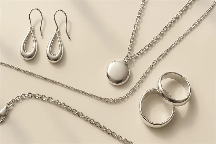 Timeless silver jewelry pieces in a beautiful display. Timeless silver jewelry pieces in a beautiful display.