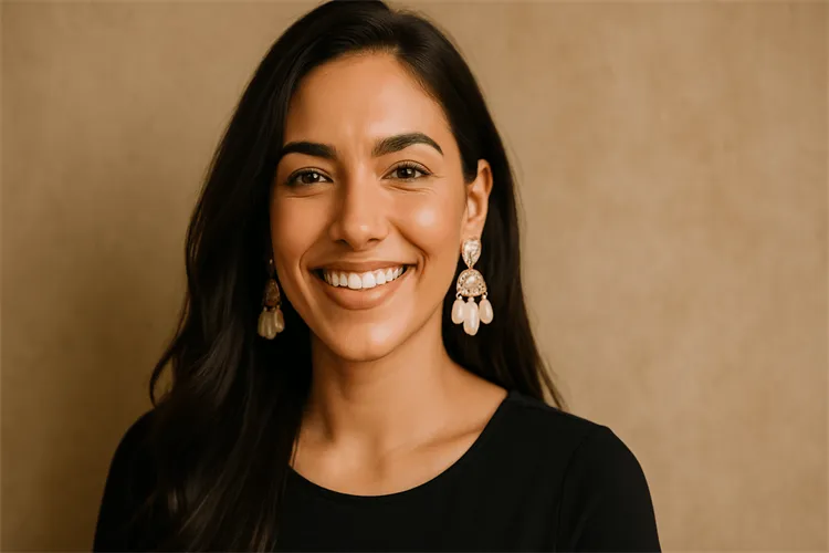 Confident woman in statement earrings Confident woman in statement earrings