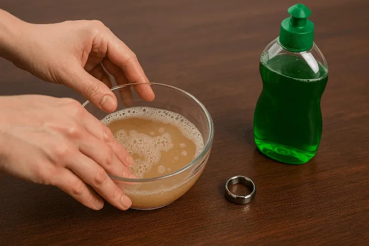 Preparing a gentle cleaning solution for tungsten rings. Preparing a gentle cleaning solution for tungsten rings.