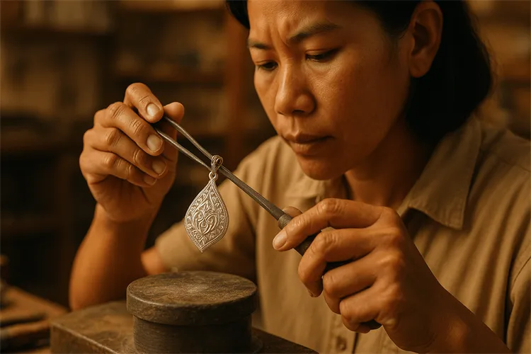 Skilled Thai artisan crafting fine jewelry. Skilled Thai artisan crafting fine jewelry.