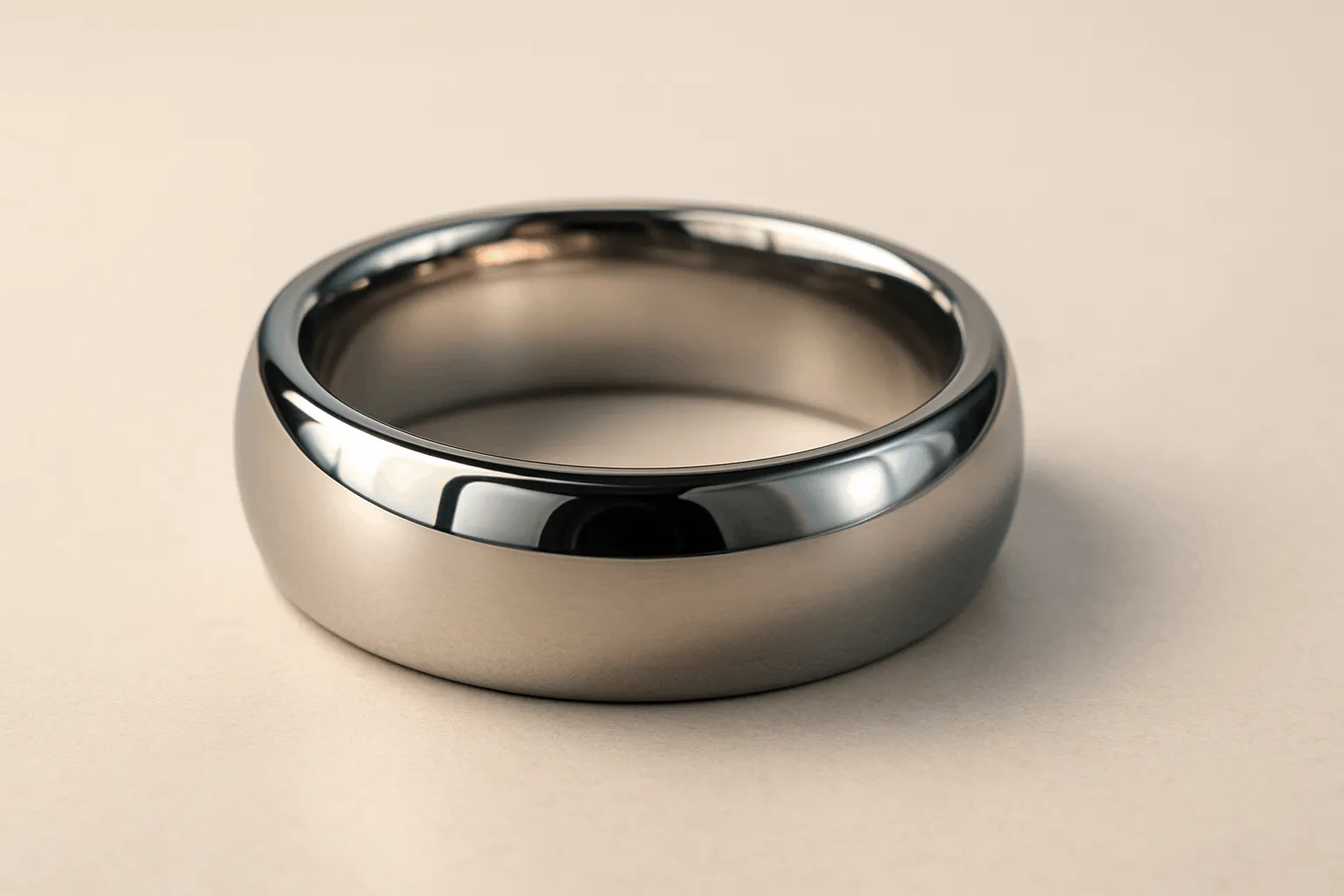 Durable tungsten ring, shining beautifully in soft lighting.