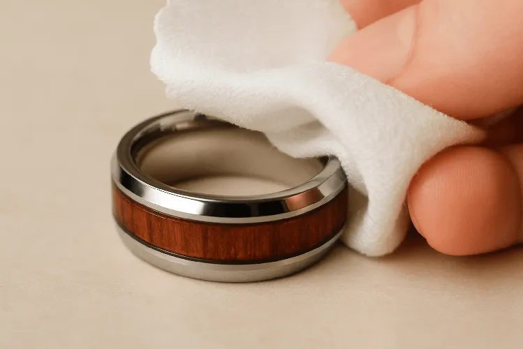 Special care for tungsten rings with delicate inlays like wood or opal. Special care for tungsten rings with delicate inlays like wood or opal.
