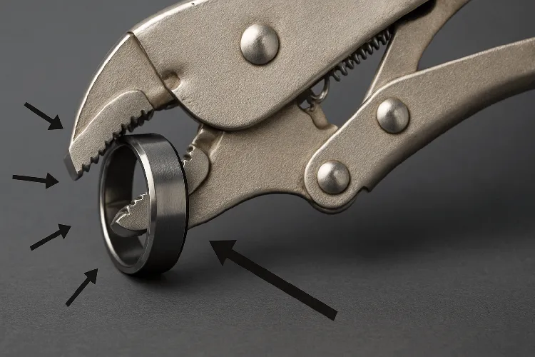 Swollen finger with tungsten ring and vice grips for emergency removal. Swollen finger with tungsten ring and vice grips for emergency removal.