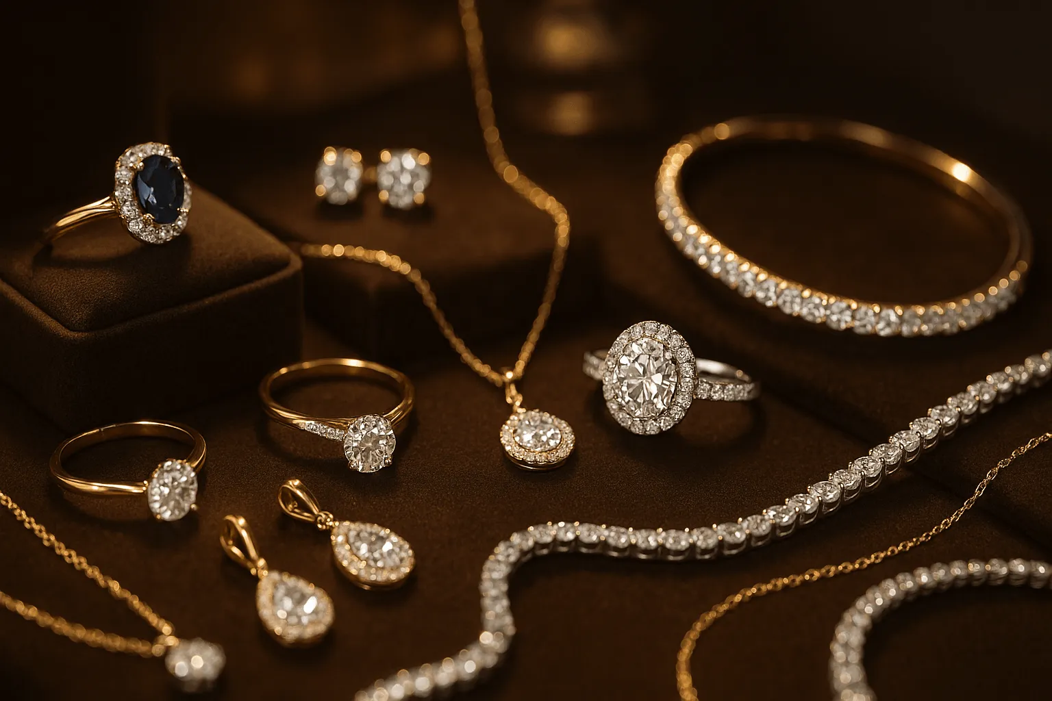 Stunning jewelry collection with diamonds and gemstones.