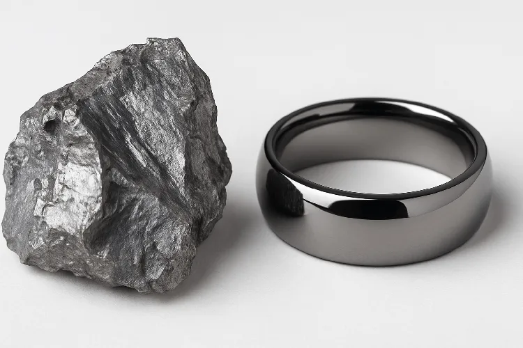 Raw and polished tungsten metal comparison Raw and polished tungsten metal comparison