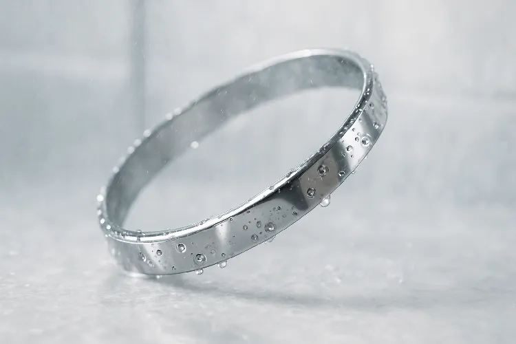 Stainless steel jewelry in the shower. Stainless steel jewelry in the shower.
