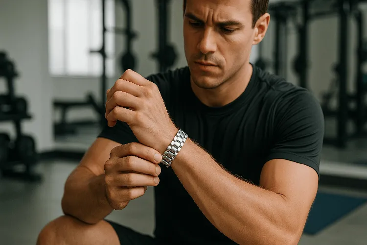 Removing jewelry before exercise. Removing jewelry before exercise.
