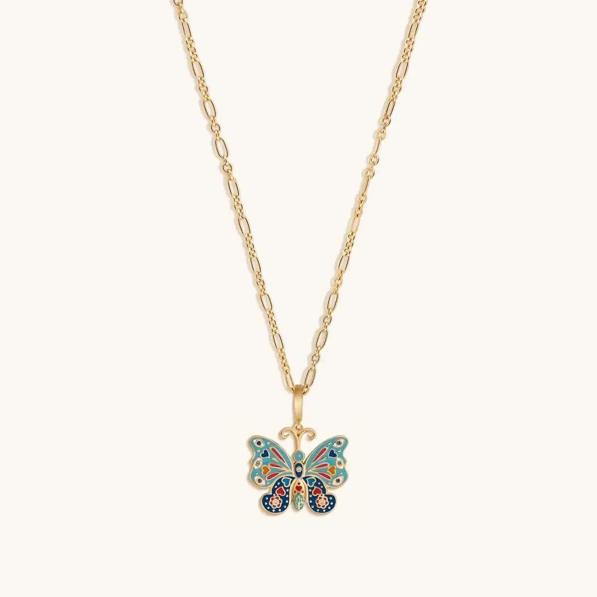 butterfly pendant necklace with colorful enamel
