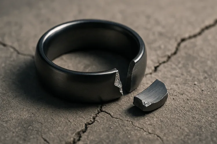 A cracked tungsten ring illustrating its brittleness A cracked tungsten ring illustrating its brittleness