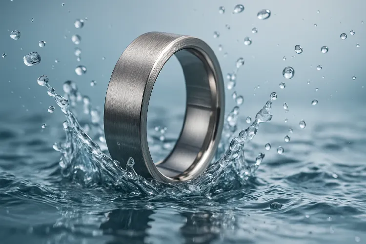 Stainless steel ring in water. Stainless steel ring in water.