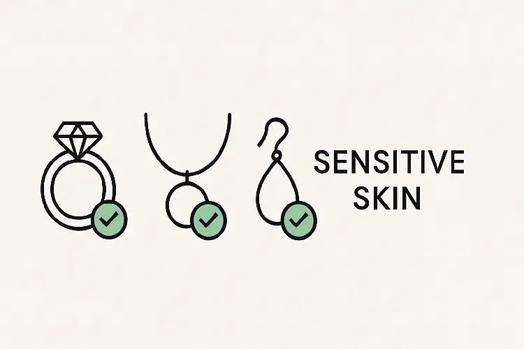 Illustration of anti-allergy jewelry and sensitive skin labels Illustration of anti-allergy jewelry and sensitive skin labels