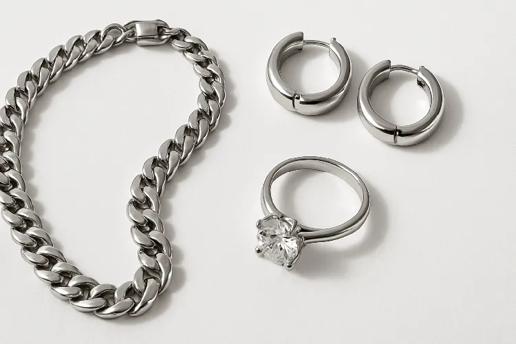 Close-up of tarnish-resistant stainless steel rings on display. Close-up of tarnish-resistant stainless steel rings on display.