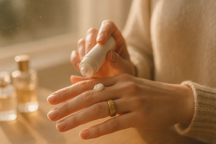 The gold ring gradually lost its luster under the influence of hand cream The gold ring gradually lost its luster under the influence of hand cream