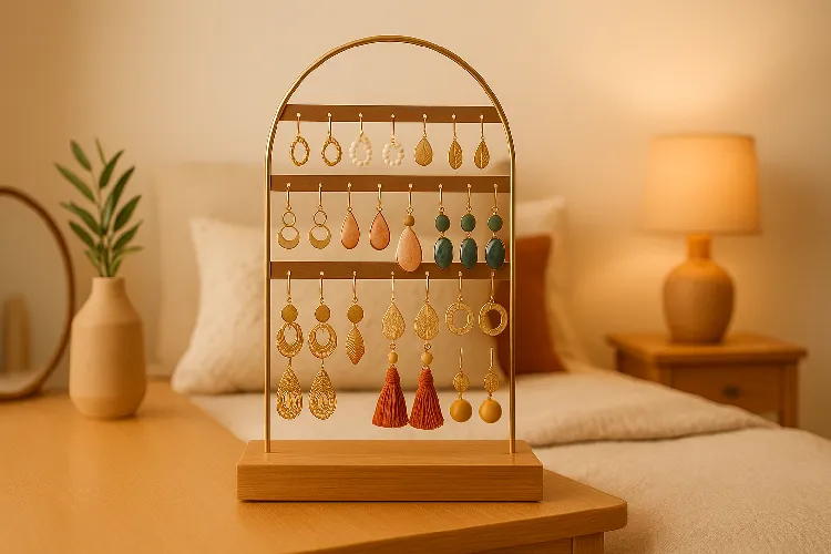 Stylish and organized earring display as room decor Stylish and organized earring display as room decor