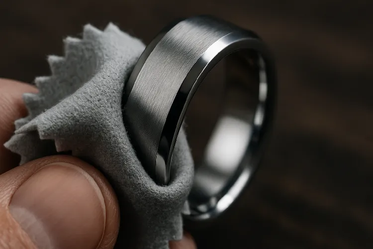 Polishing titanium ring to restore its shine. Polishing titanium ring to restore its shine.