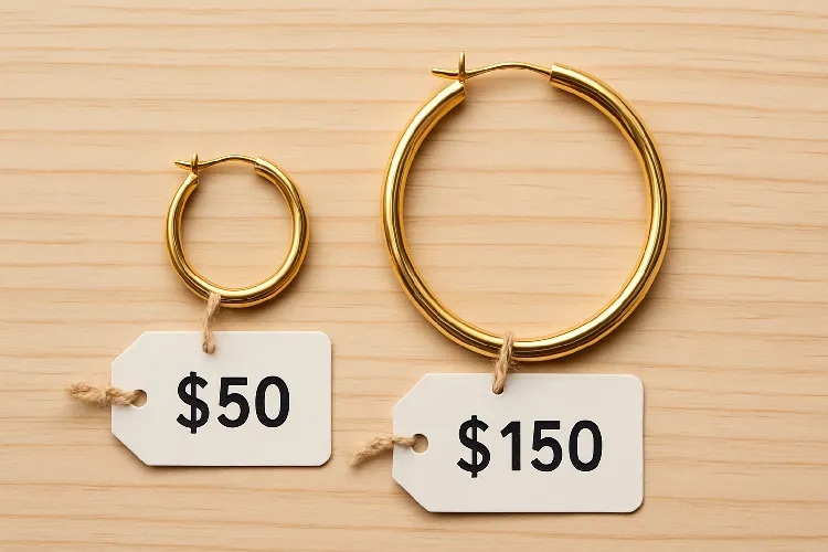 Price comparison of 6mm vs 8mm earrings highlighting the cost difference. Price comparison of 6mm vs 8mm earrings highlighting the cost difference.