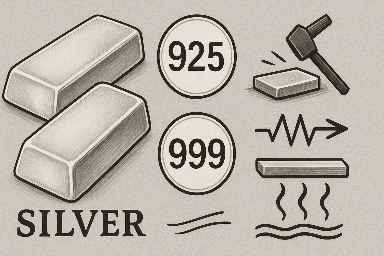 The purity of silver and alloy marking, showing the details of the 925 and 999 marks