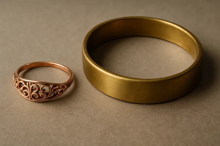 Copper ring for occasional wear versus durable brass bracelet for everyday use. Copper ring for occasional wear versus durable brass bracelet for everyday use.