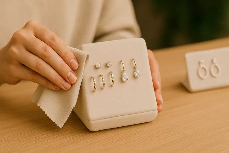 Maintaining and cleaning earring display. Maintaining and cleaning earring display.