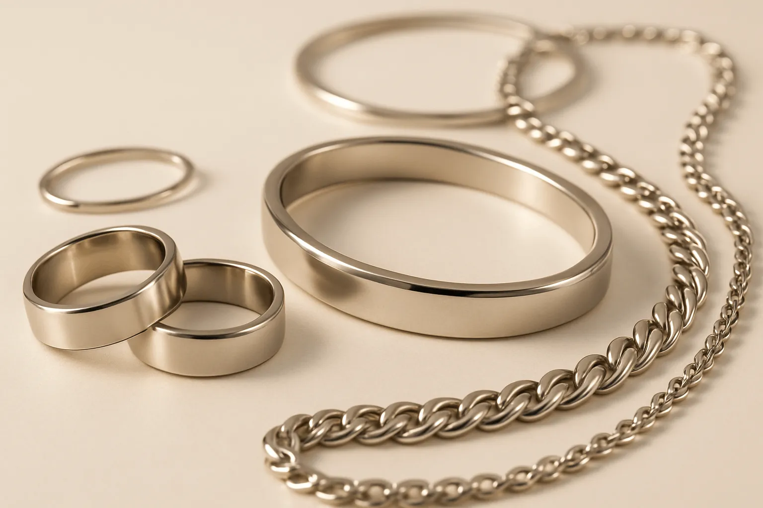 Stainless steel jewelry close-up, sleek and shiny