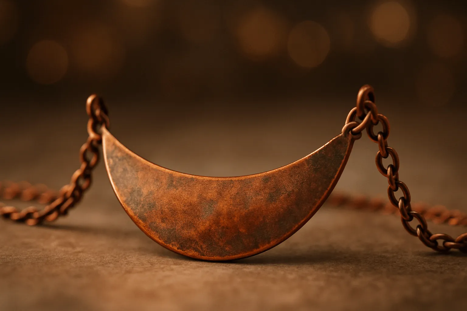 Beautiful copper jewelry with a rustic patina glow.