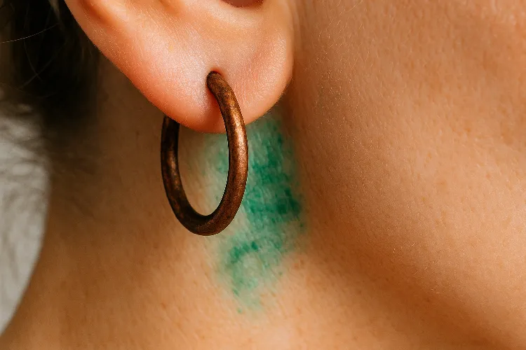 Copper alloy earring causing oxidation and green discoloration
