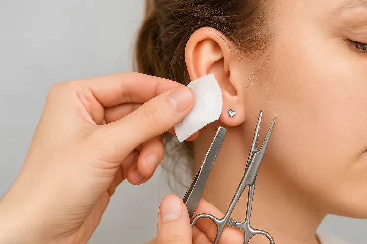 Preparation steps for removing earrings.