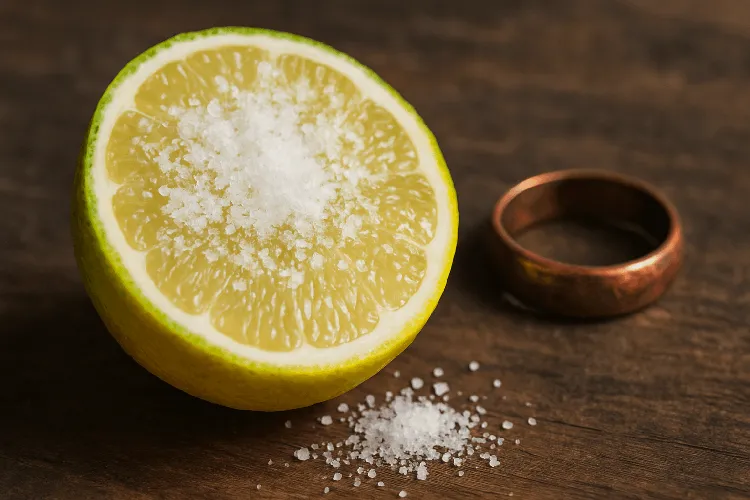 Lemon and salt scrub for tarnished copper. Lemon and salt scrub for tarnished copper.