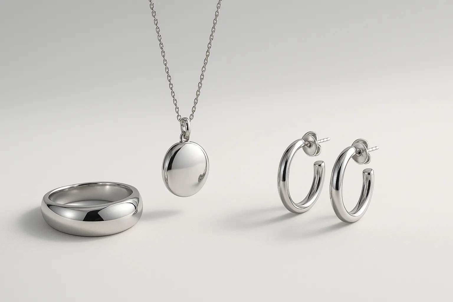 Exquisite silver jewelry cover, showcasing high-end silver jewelry items such as rings and necklaces.