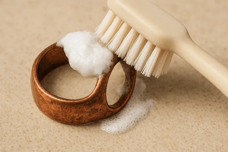 Using baking soda paste to clean copper jewelry. Using baking soda paste to clean copper jewelry.