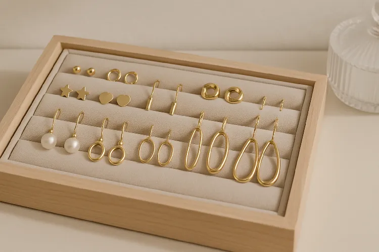 Organized earring display with aesthetic appeal. Organized earring display with aesthetic appeal.
