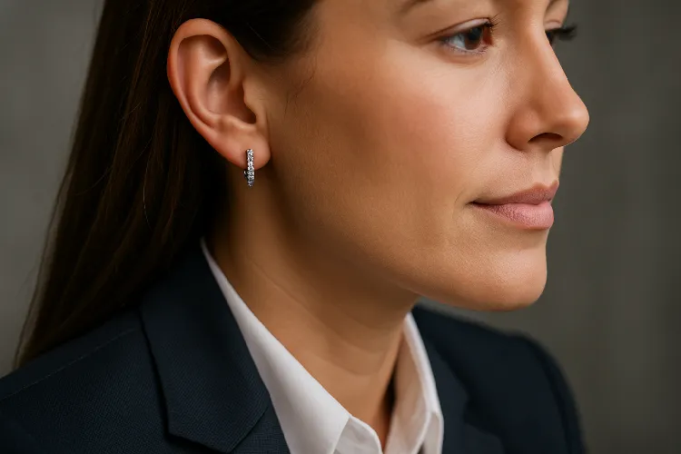 Subtle diamond hoop earrings for business attire Subtle diamond hoop earrings for business attire