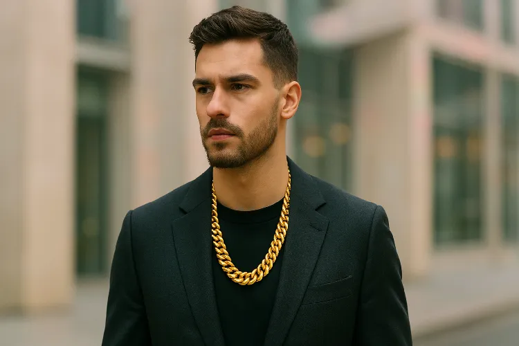 Fashionable Man Wearing Bold Cuban Gold Chain Fashionable Man Wearing Bold Cuban Gold Chain
