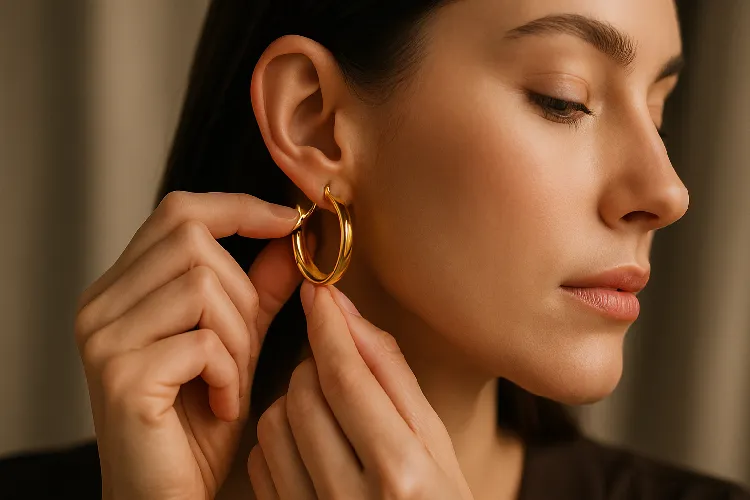 Close-up of earrings with a focus on the clasp mechanism Close-up of earrings with a focus on the clasp mechanism
