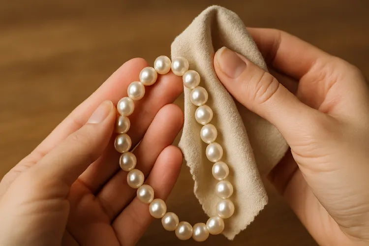 Cleaning and maintaining a pearl necklace with care Cleaning and maintaining a pearl necklace with care