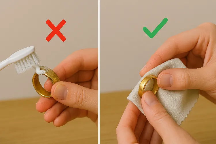 A comparison diagram shows the right and wrong ways to clean a gold ring A comparison diagram shows the right and wrong ways to clean a gold ring