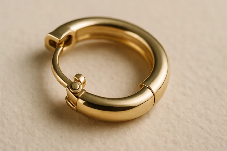 Hinged clasp on huggie hoop earring Hinged clasp on huggie hoop earring
