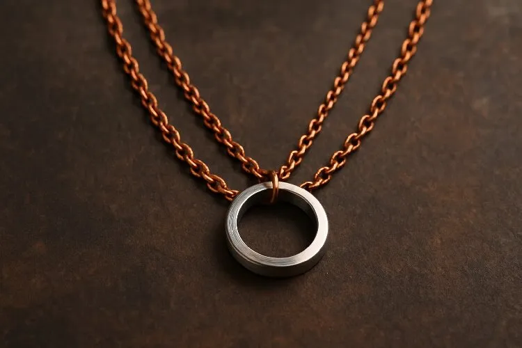 Mixed-metal jewelry combining stainless steel and copper Mixed-metal jewelry combining stainless steel and copper
