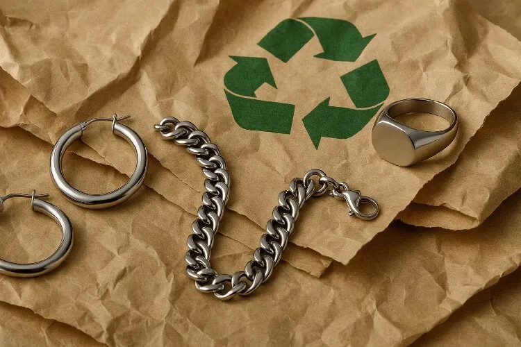 Sustainable stainless steel jewelry, made from recycled materials Sustainable stainless steel jewelry, made from recycled materials