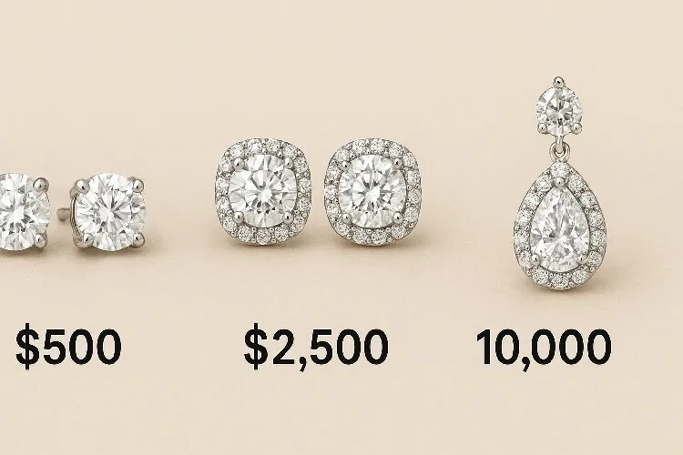 Diamond earring pricing examples showing different price ranges Diamond earring pricing examples showing different price ranges