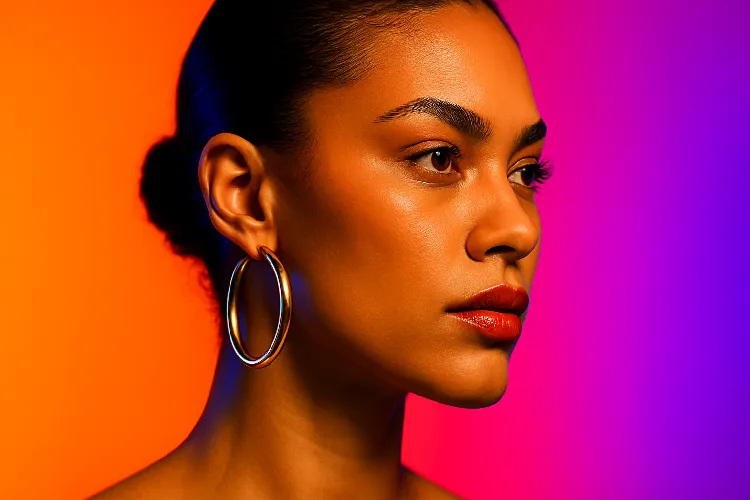 Bold 16mm hoop earrings making a strong statement on a model. Bold 16mm hoop earrings making a strong statement on a model.