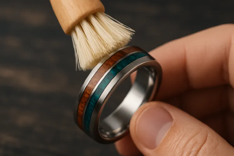Cleaning titanium ring with wood and gemstone inlays Cleaning titanium ring with wood and gemstone inlays