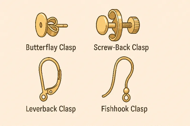 Illustration of different earring clasps types Illustration of different earring clasps types